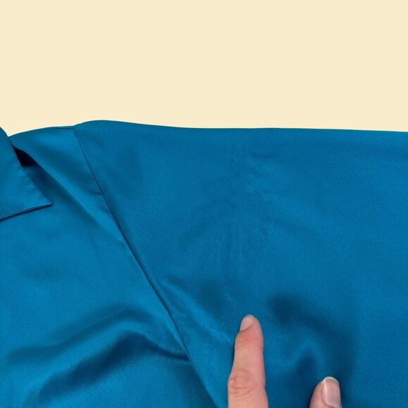 1990s S Victorias Secret Gold teal/blue top, vintage satin blue long sleeve top - Picture 5 of 9
